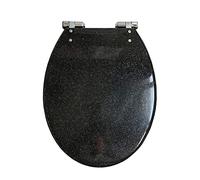 LIQONWAG Resin Toilet Seat, Glitter Toilet Seat Soft Close Quick Release Heavy Duty Toilet Seats with Glitter Cover Acrylic Seats, 36 * 42Cmd Toilet Seat/Black Toilet Seat