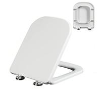 LIQONWAG Round Toilet Seat with Square Front, Square Toilet Seat Soft Close with Cover, Plastic, White Toilet Seats (Width 355 Length 420-480Mm)/04B
