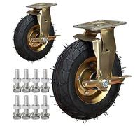 LIQONWAG Rubberer Wheel 2 Pack 8 inch 10 inch Rubber Wheel with Top Plate, Double Ball Beafixed Heavy Dutyer, Pneumatic Swiveler with Side Brakes/Brakes/Ø250Mm/10In