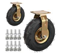 LIQONWAG Rubberer Wheel 2 Pack 8 inch 10 inch Rubber Wheel with Top Plate, Double Ball Beafixed Heavy Dutyer, Pneumatic Swiveler with Side Brakes/Fixed/Ø250Mm/10In