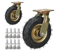 LIQONWAG Rubberer Wheel 2 Pack 8 inch 10 inch Rubber Wheel with Top Plate, Double Ball Beafixed Heavy Dutyer, Pneumatic Swiveler with Side Brakes/Swivel/Ø200Mm/8In