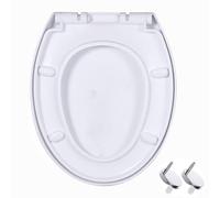 LIQONWAG Soft Close Toilet Seat, Quiet No Slam, O Shaped Toilet Lid, Toilet Seat Cover with Adjustable Hinges and Quick-Release for Easy to Clean, Four Bumpers Never Loosen, Pp