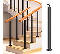 LIQONWAG Stair Balusters Post, Black Square Metal Handrail Spindles with Flat & Adjustable 270° Angle Bracket, Railing Post Dor Deck, Steps, Garden, Outdoor Stairs Remodeling/85Cm/33.5Inch