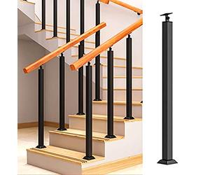 LIQONWAG Stair Balusters Post, Black Square Metal Handrail Spindles with Flat & Adjustable 270° Angle Bracket, Railing Post Dor Deck, Steps, Garden, Outdoor Stairs Remodeling/85Cm/33.5Inch