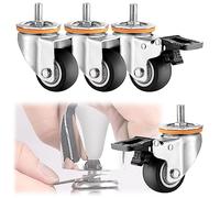 LIQONWAG Swiveler Wheels with Dual Locking Brakes - 4 Pack, M10 M12 Threaded Stem, Replacementers Forniture/Swivel+Brake/6.3Cm-B