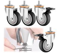 LIQONWAG Swiveler Wheels with Dual Locking Brakes - 4 Pack, M10 M12 Threaded Stem, Replacementers Forniture/Swivel+Brake/125Mm-B