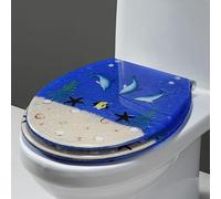 LIQONWAG Toilet Seat Ocean Series with 3D Effects Reals and Gravel, Soft Close Toilet Seat, Quiet Close Toilet Lid and Seats, Stainless Steel Hinges, Quick Release Hinges, Easy to Clean/G