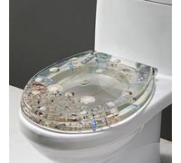 LIQONWAG Toilet Seat Ocean Series with 3D Effects Reals and Gravel, Soft Close Toilet Seat, Quiet Close Toilet Lid and Seats, Stainless Steel Hinges, Quick Release Hinges, Easy to Clean/H