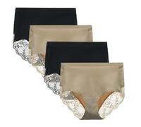 LIQQY Women's 4 Pack Combed Cotton Knicker Lace Coverage Full Rise Seamless Brief Panty Underwear (UK, Alpha, XL, Regular, Regular, Black/Nude)