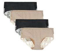 LIQQY Women's 4 Pack Cotton Mid Rise Full Coverage Lace Hipster Brief Panty Knicker Underwear (Black/Nude, S)