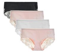 LIQQY Women's 4 Pack Cotton Mid Rise Full Coverage Lace Hipster Brief Panty Knicker Underwear (Black/Pink/White, S)