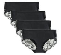 LIQQY Women's 4 Pack Cotton Mid Rise Full Coverage Lace Hipster Brief Panty Knicker Underwear (Black, S)
