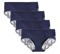 LIQQY Women's 4 Pack Cotton Mid Rise Full Coverage Lace Hipster Brief Panty Knicker Underwear (Navy Blue, M)