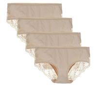 LIQQY Women's 4 Pack Cotton Mid Rise Full Coverage Lace Hipster Brief Panty Knicker Underwear (Nude, S)