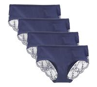 LIQQY Women's 4 Pack Cotton Mid Rise Full Coverage Lace Hipster Brief Panty Knicker Underwear (Small, Navy Blue)