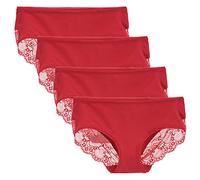 LIQQY Women's 4 Pack Cotton Mid Rise Full Coverage Lace Hipster Brief Panty Knicker Underwear (Small, Red)