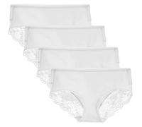 LIQQY Women's 4 Pack Cotton Mid Rise Full Coverage Lace Hipster Brief Panty Knicker Underwear (Small, White)