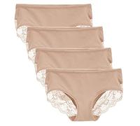 LIQQY Women's 4 Pack Cotton Mid Rise Full Coverage Lace Hipster Brief Panty Knicker Underwear (X-Large, Nude)