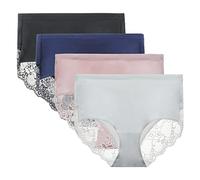LIQQY Women's Cotton Lace Knicker Multipack Underwear Full Coverage Briefs | Mid-High Panties High Waist Underpants Pack of 4