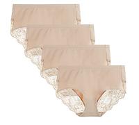 LIQQY Women's Cotton Lace Knicker Multipack Underwear Full Coverage Briefs | Mid-High Panties High Waist Underpants Pack of 4