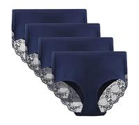 LIQQY Women's Cotton Lace Knicker Multipack Underwear Full Coverage Briefs | Mid-High Panties High Waist Underpants Pack of 4