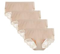 LIQQY Women's Cotton Lace Knicker Multipack Underwear Full Coverage Briefs | Mid-High Panties High Waist Underpants Pack of 4
