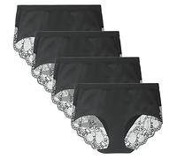 LIQQY Women's Cotton Lace Knicker Multipack Underwear Full Coverage Briefs | Mid-High Panties High Waist Underpants Pack of 4