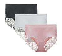 LIQQY Women's Cotton Lace Knicker Multipack Underwear Full Coverage Briefs | Mid-High Panties High Waist Underpants Pack of 4