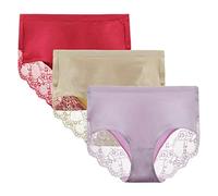 LIQQY Women's Cotton Lace Knicker Multipack Underwear Full Coverage Briefs | Mid-High Panties High Waist Underpants Pack of 4