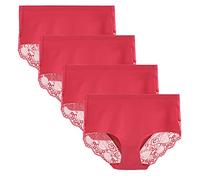 LIQQY Women's Cotton Lace Knicker Multipack Underwear Full Coverage Briefs | Mid-High Panties High Waist Underpants Pack of 4