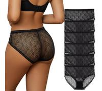 LIQQY Women's Lace Underwear Sexy Stretchy Hipsters Full Coverage Brief Knickers 6 Pack (UK, Alpha, S, Regular, Regular, Black-Brief)