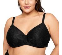 LIQQY Women's Plus Size Bra Sexy Lace Full Coverage Contour Non-Wired Brassiere Everyday Lingerie (UK, Cup & Band, 32, G, Black)