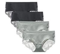 LIQQY Women's Seamless Knicker Cotton Lace Underwear Full Coverage Panty | Mid Rise No Panty Line Ladies Briefs 4 Pack