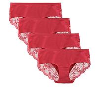 LIQQY Women's Seamless Knicker Cotton Lace Underwear Full Coverage Panty | Mid Rise No Panty Line Ladies Briefs 4 Pack