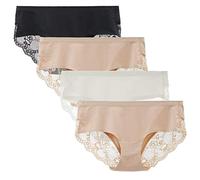 LIQQY Women's Seamless Knicker Cotton Lace Underwear Full Coverage Panty | Mid Rise No Panty Line Ladies Briefs 4 Pack