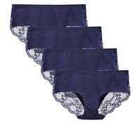 LIQQY Women's Seamless Knicker Cotton Lace Underwear Full Coverage Panty | Mid Rise No Panty Line Ladies Briefs 4 Pack