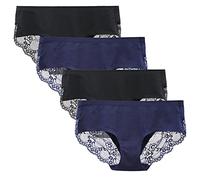 LIQQY Women's Seamless Knicker Cotton Lace Underwear Full Coverage Panty | Mid Rise No Panty Line Ladies Briefs 4 Pack