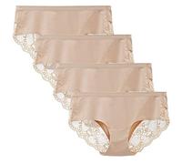LIQQY Women's Seamless Knickers Cotton Lady Panties Midi Lace Underwear Full Coverage Brief Pack of 4 (X-Large, Beige)