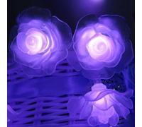 LIQS Flower String Lights, Battery Powered 4M 40LED Rose Flower Fairy Light with 2 Lighting Modes Flower Christmas Lights for Indoor Outdoor Garden Décor (Purple)