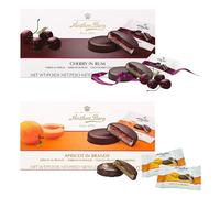 Liqueur Chocolates Gift Box for Womens Gifts - Cherry In Rum & Apricot in Brandy Dark Chocolate Covered Marzipan 220g with Topline Card for Stocking Fillers, Secret Santa Gifts for Women