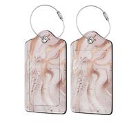 Liquid Abstract Marble with Rose Gold Glitter Splatter Texture,Luggage Tags Pu Leather Name Tag Travel Suitcase Identifier ID Tags Durable Luggage Label 2 pcs