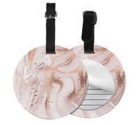 Liquid Abstract Marble with Rose Gold Glitter Splatter Texture,Luggage Tags Pu Leather Name Tag Travel Suitcase Identifier ID Tags Durable Baggage Label 2 pcs