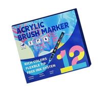 Liquid Acrylic Paint Marker 12 Color Marker Brush Tip for Journaling Scrapbooking Painting School Art Craft Paint Markers Set