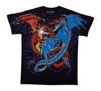 Liquid Blue Men's Fantasy Dueling Dragons All Over Print T-Shirt, Black, Medium