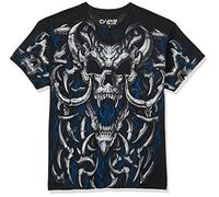 Liquid Blue Unisex's Blue Flame Skull T-Shirt, Black, Large