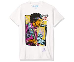Liquid Blue Unisex's Jimi Hendrix Pop Art 'Scuse me While I Kiss The Sky T-Shirt, White, S