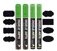 Liquid Chalk Marker Pens by DIGIELE, 2pcs 3mm White Chalk Pens + 2pcs 6mm White Chalk Markers, Reversible Bullet or Chisel tip, Dry or Wet Wipe Erase, Pack of 4 with 16 Chalkboard Lables (Green)