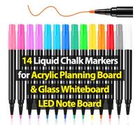 Liquid Chalk Markers for Acrylic Calendar Planning Board Clear Glass Dry Erase Board Whiteboard Window Mirror Christmas Halloween Painting LED Note Board, 14 Pack, 12 Vibrant Colors, 1mm Fine Points