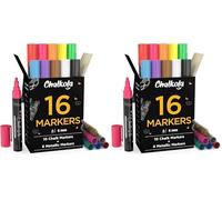Liquid Chalk Pens & Metallic Colors - Pack of 32 Chalk Markers - for Chalkboard, Blackboards, Window, Glass, Bistro | 6mm Reversible Bullet & Chisel Tip Erasable Ink