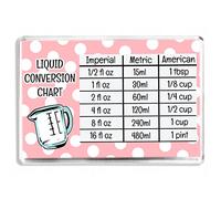 Liquid Conversion Chart - Kitchen Measurements - Retro Style Pink Spot Fridge Magnet - Novelty Gift